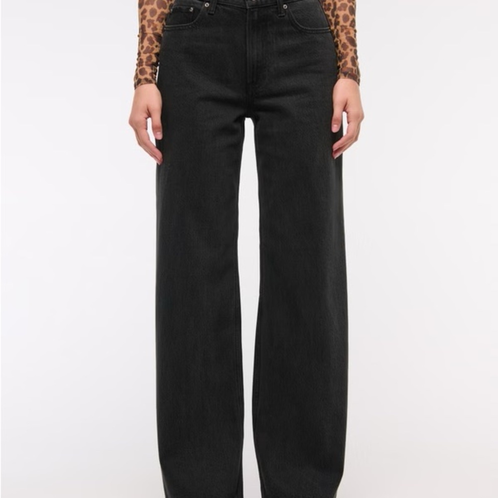 Abercrombie & Fitch Black High Rise Wide Leg Jeans (Curve Love)